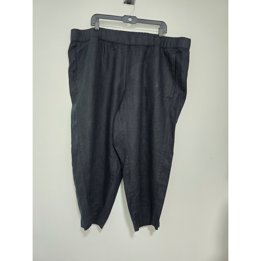 Pure Jill Linen Pants Womens 3X Black Cropped Elastic Waist Tapered Lagenlook